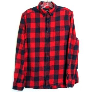 Burton Menswear Red & Blue Flannel Plaid Button Down Shirt Size Medium EUC